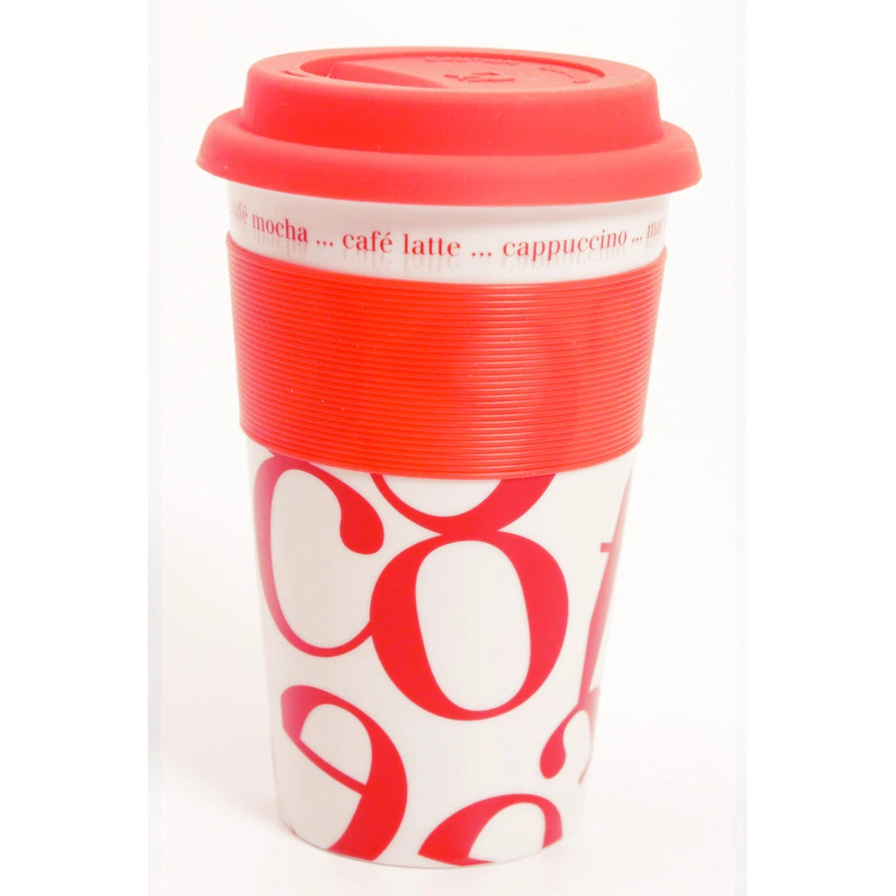 Waechtersbach Coffee-Script-Collage 12oz Travel Mug In Red 1 Waechtersbach Coffee-Script-Collage 12oz Travel Mug In Red