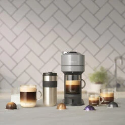 Nespresso Vertuo Next Deluxe Espresso Machine By DeLonghi - Chrome -Coffee Drink Store ENV120C VertuoNext 5Cupsizesfeature