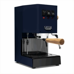 Gaggia Classic Evo Pro Espresso Machine In Classic Blue With Olive Wood